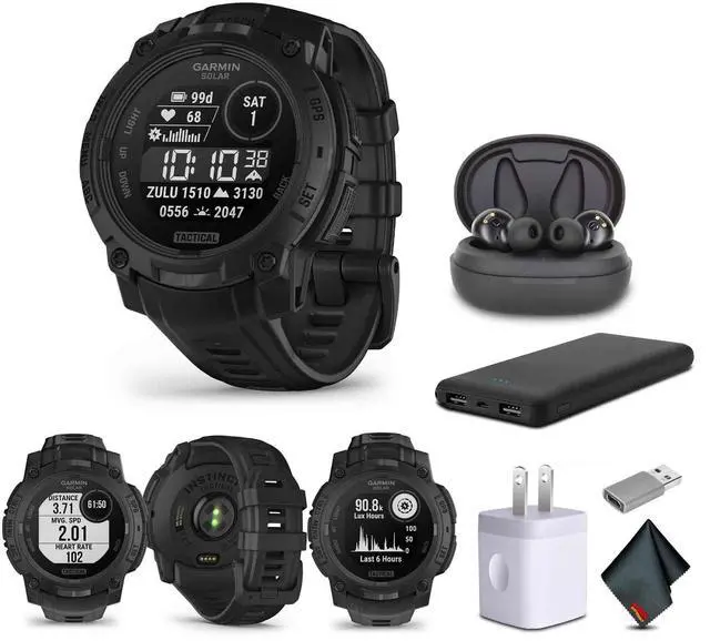 Main image of Garmin Instinct 3, 45mm, Solar, Tactical Edition, Air Pro TWS Wireless EarBuds, Bundle