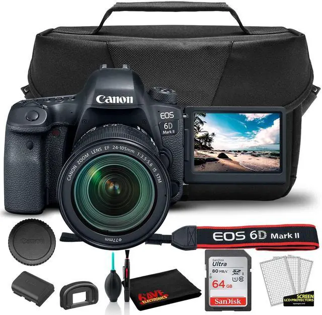 Alt view image 3 of 3 - Canon EOS 6D Mark II DSLR Camera with 24-105mm f/3.5-5.6 Lens (1897C021) +  Canon EOS Bag +  Sandisk Ultra 64GB Card (International Model)