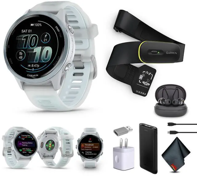 Main image of Garmin Forerunner 570  42MM, Whitestone/Cloud Blue , Air Pro EarBuds