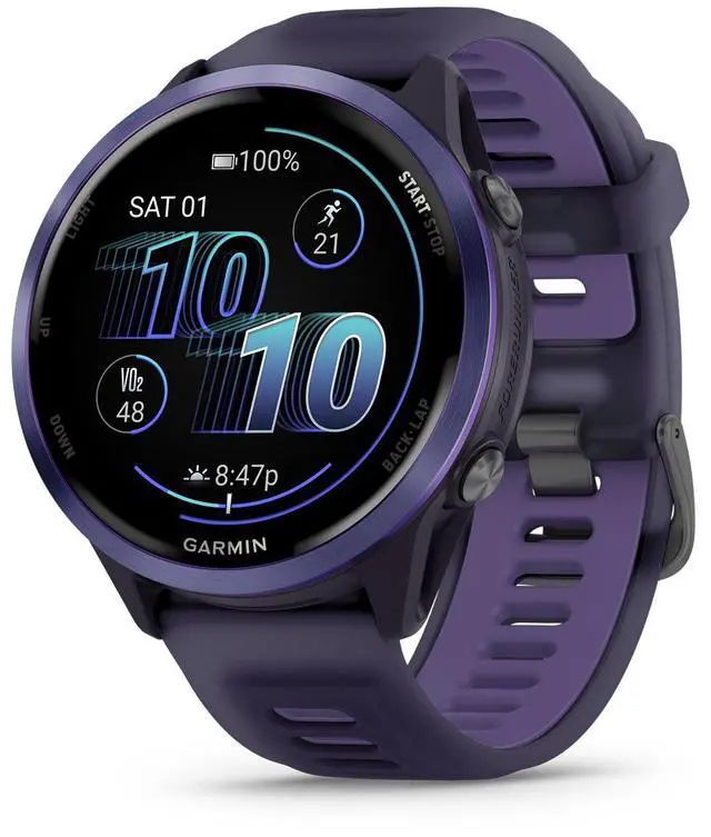 Alt view image 2 of 4 - Garmin Forerunner 570 Running Smartwatch, 47MM WiFi, GPS Fitness Smart Watch For Men And Women, Indigo Aluminum with Translucent Imperial Purple/Indigo Band, Bundle