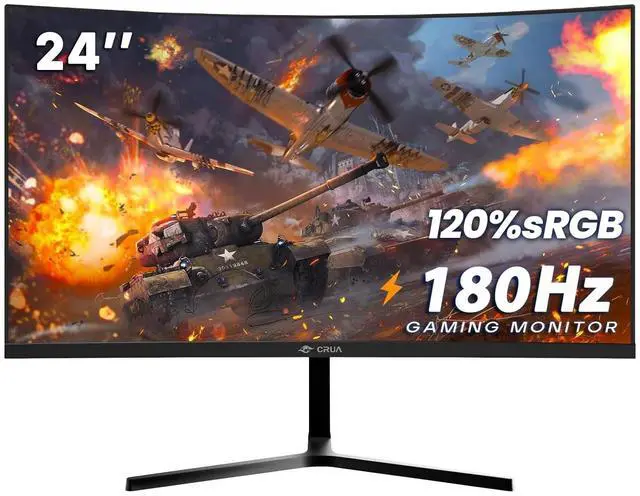 Alt view image 2 of 4 - CRUA 24 Curved Gaming Monitor, 180Hz/144Hz FHD 1080P, Support 120% sRGB, AMD FreeSync, Low Motion Blur, Wall Mount Installs Compatible, for Office and Games(HDMI 1.4 & DP 1.2) - Black