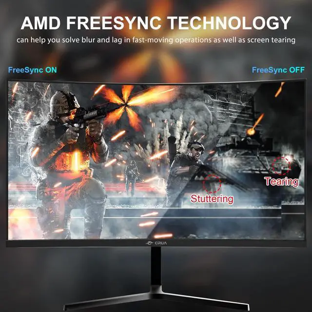 Alt view image 4 of 4 - CRUA 24 Curved Gaming Monitor, 180Hz/144Hz FHD 1080P, Support 120% sRGB, AMD FreeSync, Low Motion Blur, Wall Mount Installs Compatible, for Office and Games(HDMI 1.4 & DP 1.2) - Black