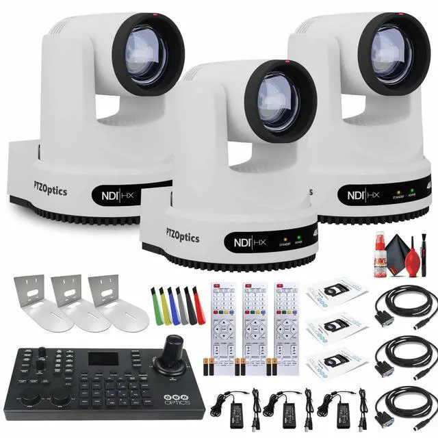 Main image of 3 x PTZOptics Move 4K PTZ Camera with 20x Zoom (White) (PT20X-4K-WH-G3) + SuperJoy PTZ Controller + 3 x Wall Mount