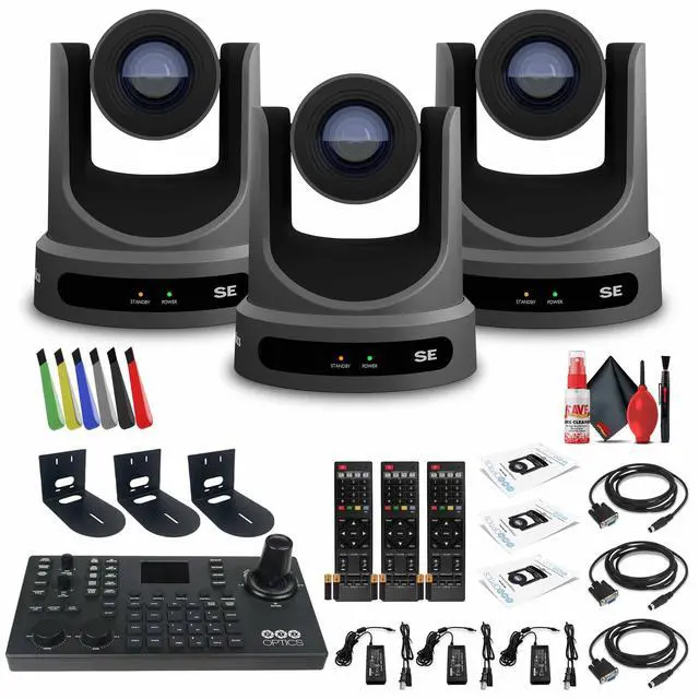 Main image of 3 x PTZOptics Move SE PTZ Camera with 30x Optical Zoom (PT30X-SE-GY-G3) + SuperJoy PTZ Controller + 3 x Wall Mount