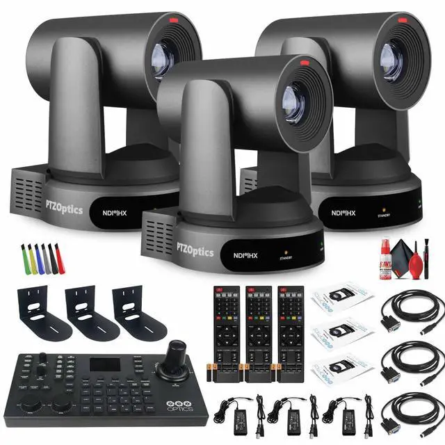 Main image of 3 x PTZOptics Move 4K PTZ Camera with 30x Zoom (Gray) (PT30X-4K-GY-G3) + SuperJoy PTZ Controller + 3 x Wall Mount