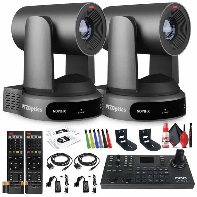 Main image of 2 x PTZOptics Move 4K PTZ Camera with 30x Zoom (Gray) (PT30X-4K-GY-G3) + SuperJoy PTZ Controller + 2 x Wall Mount