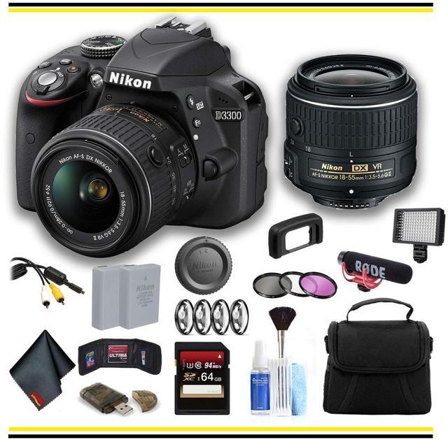 Main image of Nikon D3300 DSLR Camera with 18-55mm Lens dvanced Bundle W/ Bag, Extra Battery, LED Light, Mic, Filters and More