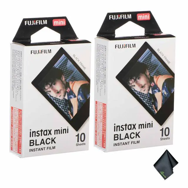 Main image of 2xFUJIFILM INSTAX MINI Black Instant Film (10 Exposures), Microfiber Cleaning Cloth, Bundle