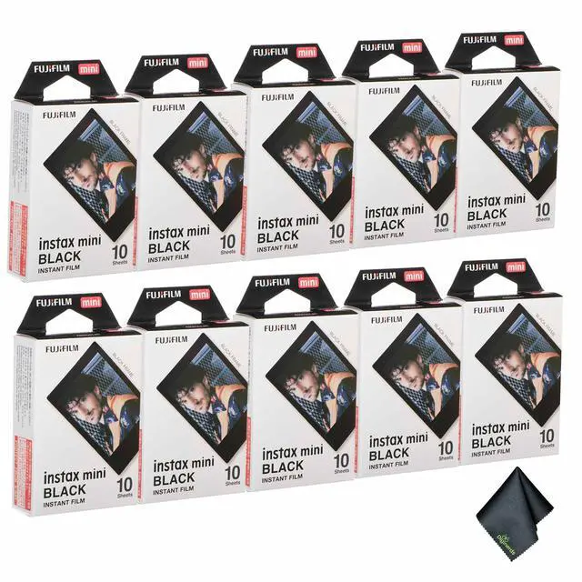 Main image of 10xFUJIFILM INSTAX MINI Black Instant Film (10 Exposures), Microfiber Cleaning Cloth, Bundle