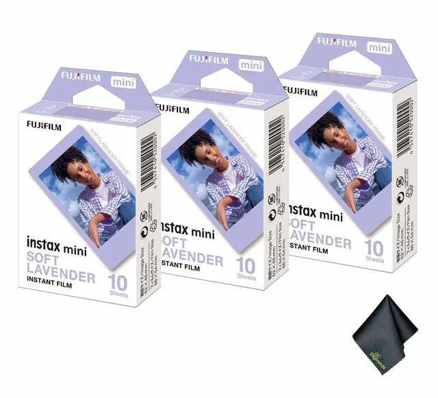Main image of 3xFUJIFILM INSTAX MINI Soft Lavender Instant Film (10 Exposures), Microfiber Cleaning Cloth, Bundle