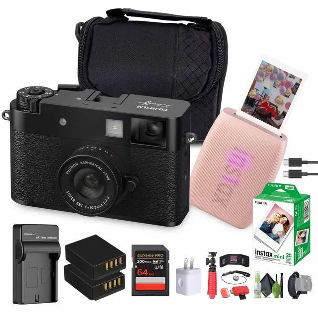 Main image of FUJIFILM X Digital Camera (Black), MINI LINK 3 Smartphone Printer(Rose Pink)