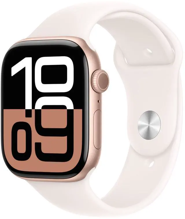 Apple Watch Series 10 [GPS 46mm case] Smartwatch with Rose Gold Aluminium Case with Light Blush Sport Band - M/L. Fitness Tracker, ECG App, Always-On Retina Display, Water Resistant