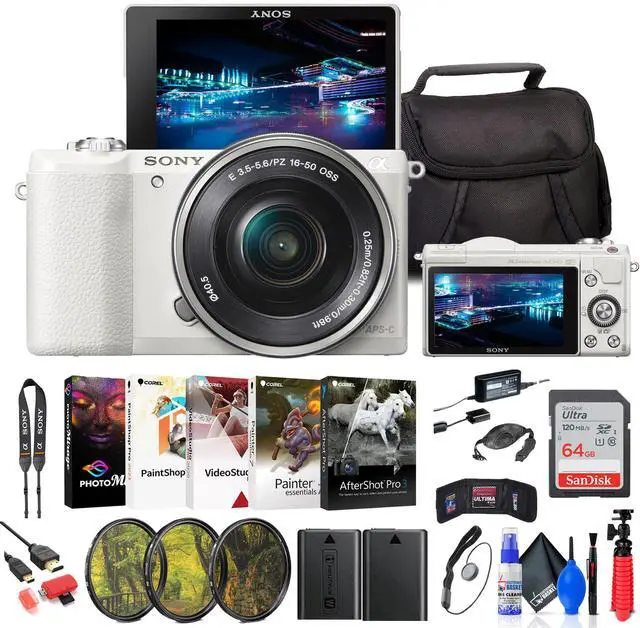Main image of Sony Alpha a5100 Mirrorless Digital Camera (White) with 16-50mm Lens + 64GB Card + More