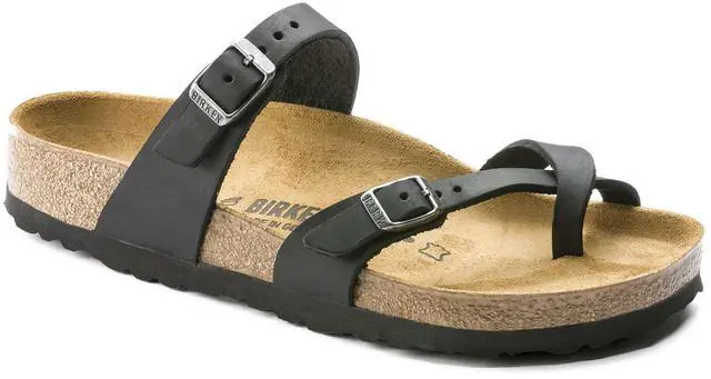 Main image of Birkenstock Women's Mayari Oiled Leather Sandal, Black, 6 W / 4 M US