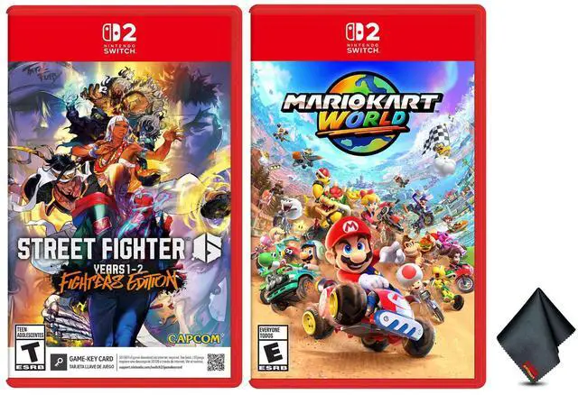 Main image of Nintendo Mario Kart World for Switch 2 + STREET FIGHTER 6 Year 1-2 Fighters Edition + Microfiber Cleaning Cloth