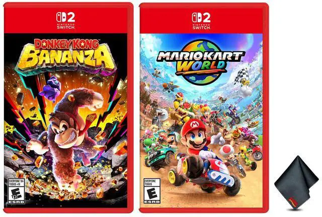 Main image of Nintendo Mario Kart World for Switch 2 + Donkey Kong Bananza for Switch 2 + Microfiber Cleaning Cloth