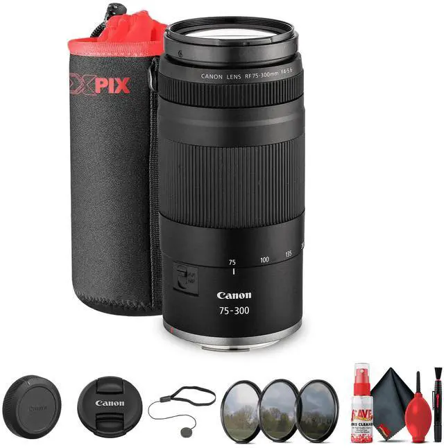 Main image of Canon RF 75-300mm F4-5.6 Lens + 58mm 3 PC Filter Kit + Large Lens Case + More (Bundle)
