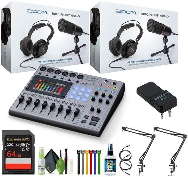 Main image of Zoom PodTrak P8 Podcast Recorder, BTA-2 Adapter, Pack of 2 Zoom ZDM-1 Mic Pack