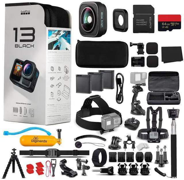 Main image of GoPro HERO13 (Black) Ultra Wide Edition - Action Camera + 64GB Card, 50 Piece Accessory Kit and 2 Batteries