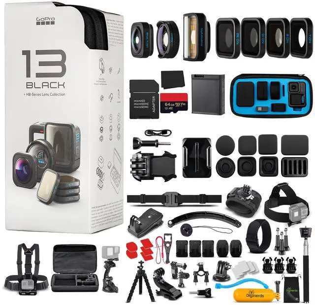 Main image of GoPro HERO13 Black with HB-Series Lens Collection - Waterproof Action Camera + 64GB Card and 50 Piece Accessory Kit