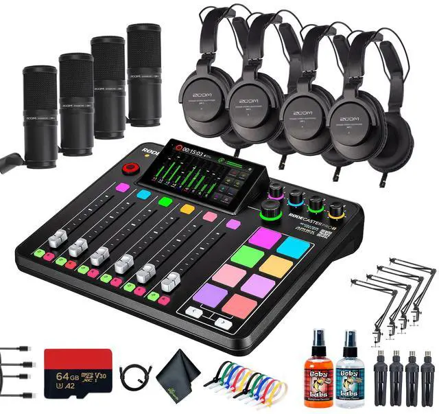 Main image of RODE RODECaster Pro II + Headphones + Podcast Microphone + Mic Arm Stand + More (Bundle)