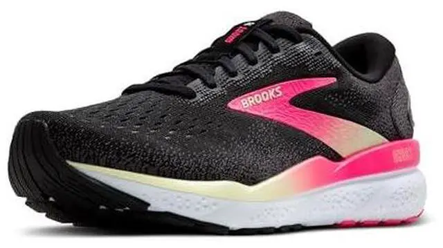 Main image of Brooks Womens Ghost 16 Neutral Running Shoe - Black/Pink/Yellow - 11 Wide