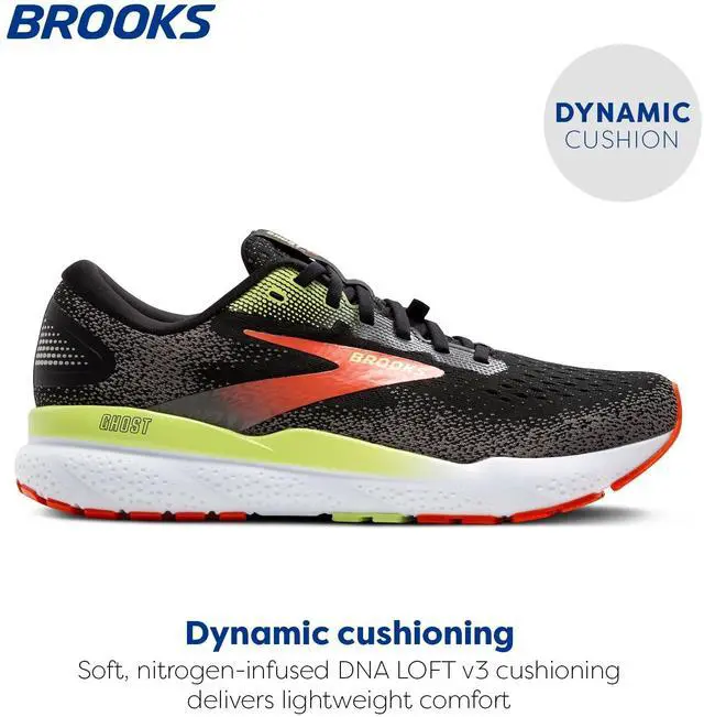Alt view image 2 of 3 - Brooks Men's Ghost 16 GTX Waterproof Neutral Running Shoe - Black/Mandarin Red/Green - 8 Medium