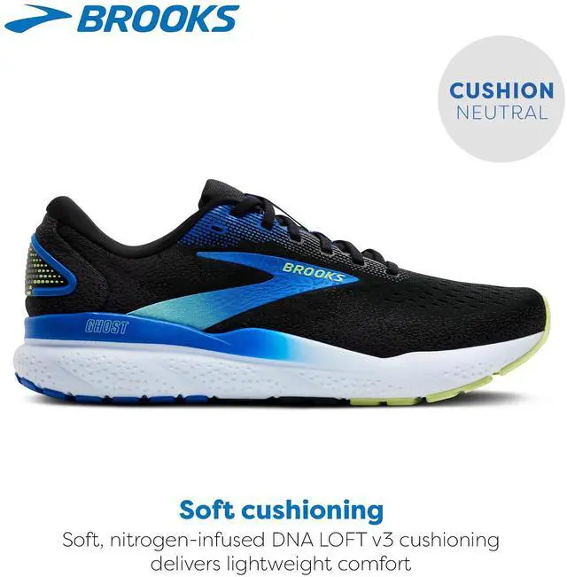Alt view image 2 of 3 - Brooks Mens Ghost 16 Neutral Running Shoe - Black/Cobalt/Neo Yellow - 9.5 Medium