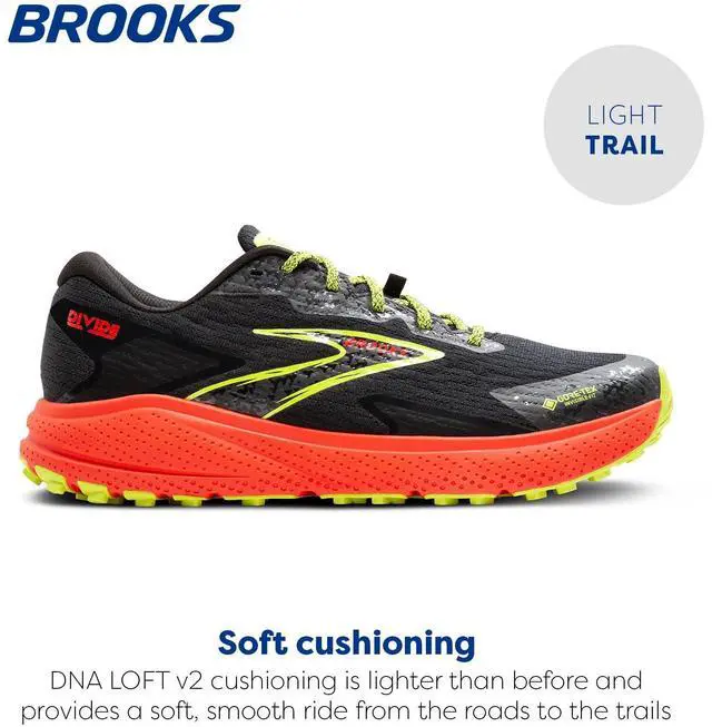 Alt view image 3 of 4 - Brooks Mens Divide 5 GTX Waterproof Trail Running Shoe - Black/Cherry/Lime - 8.5 Medium