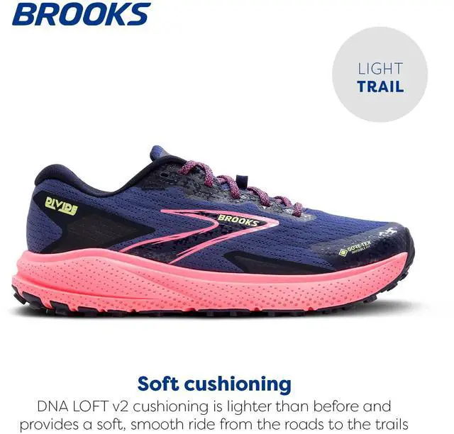 Alt view image 3 of 4 - Brooks Womens Divide 5 GTX Waterproof Trail Running Shoe - Grey Blue/Pink/Lime - 9 Medium
