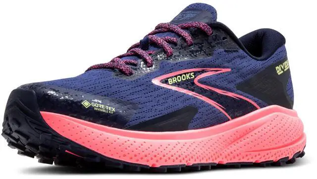 Alt view image 2 of 4 - Brooks Womens Divide 5 GTX Waterproof Trail Running Shoe - Grey Blue/Pink/Lime - 9 Medium