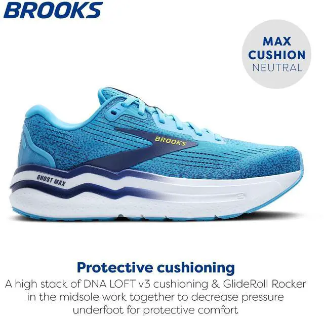Alt view image 2 of 3 - Brooks Mens Ghost Max 2 Neutral Running & Walking Shoe - Bonnie Blue/Blue Ribbon/Yellow - 10.5 Medium