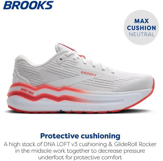 Alt view image 3 of 4 - Brooks Womens Ghost Max 2 Neutral Running & Walking Shoe - White/Hot Coral - 9 Medium