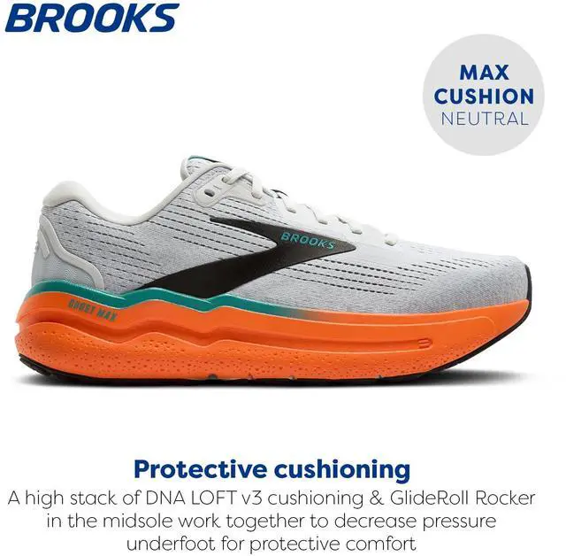 Alt view image 3 of 4 - Brooks Mens Ghost Max 2 Neutral Running & Walking Shoe - Oyster Mushroom/Orange/Teal - 8.5 Medium