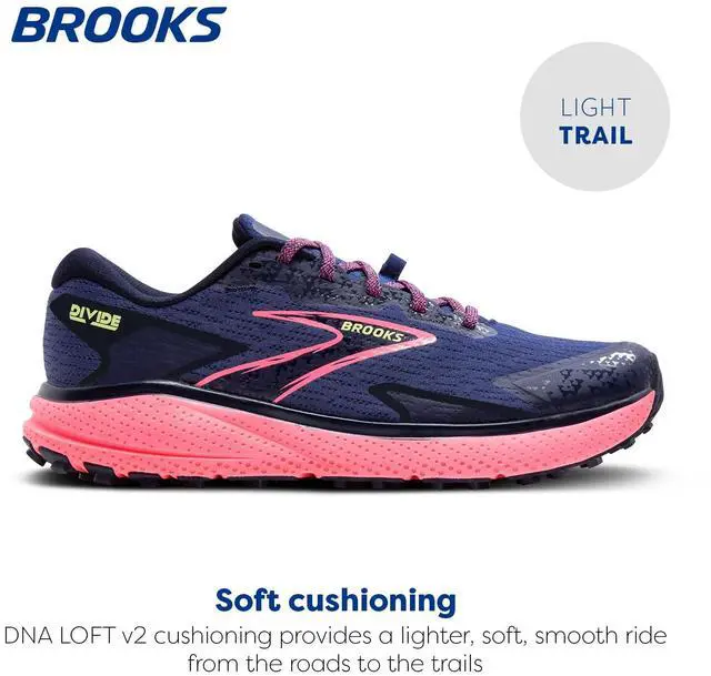 Alt view image 2 of 3 - Brooks Womens Divide 5 Trail Running Shoe - Grey Blue/Pink/Lime - 8 Medium