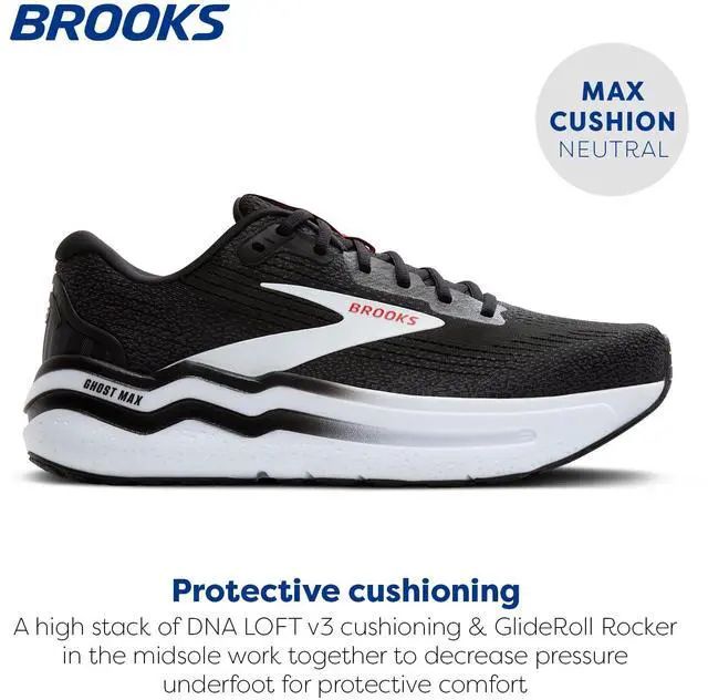 Alt view image 2 of 3 - Brooks Mens Ghost Max 2 Neutral Running & Walking Shoe - Black/White/Fiery Red - 11 Medium