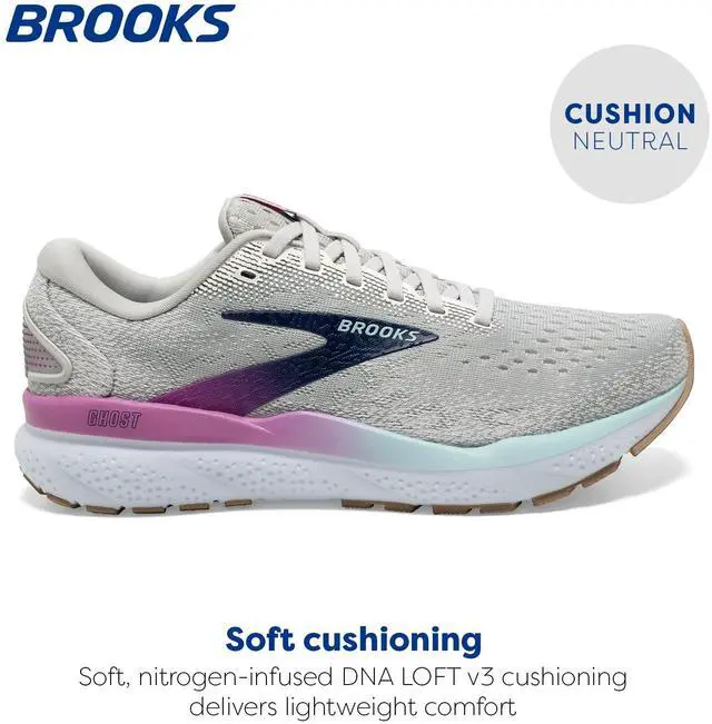 Alt view image 3 of 4 - Brooks Womens Ghost 16 Neutral Running Shoe - White/Grey/Estate Blue - 9 Medium
