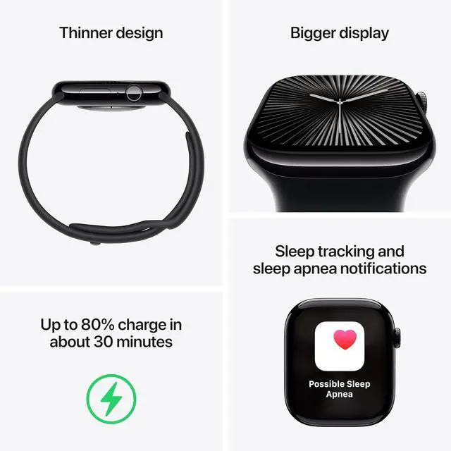 Alt view image 4 of 4 - Apple Watch Series 10 [GPS 46mm case] Smartwatch with Jet Black Aluminium Case with Black Sport Band - M/L. Fitness Tracker, ECG App, Always-On Retina Display, Water Resistant