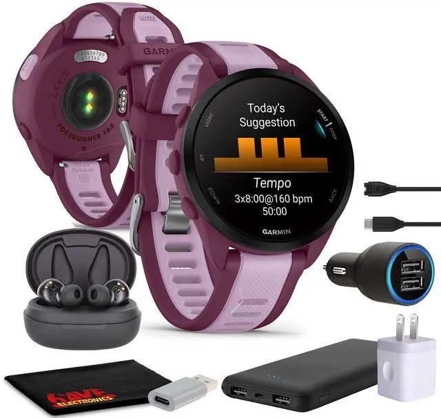 Main image of Garmin Forerunner 165 Music GPS Running Smart watch Bundle - Berry/Lilac