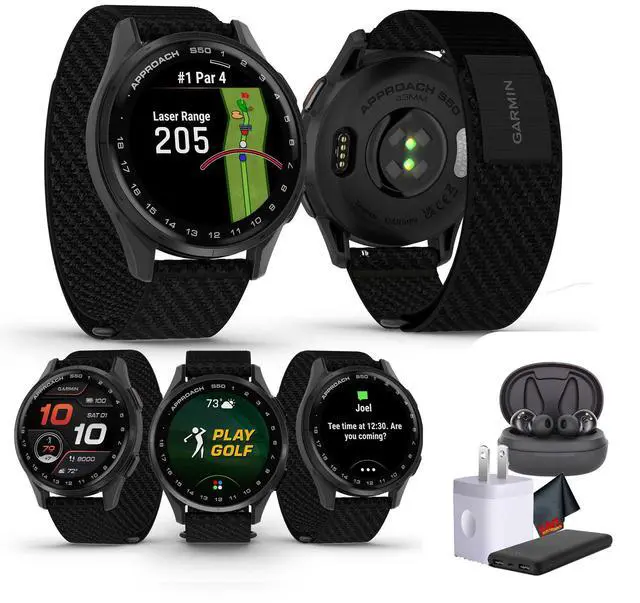Main image of Garmin Approach S50, Slate/Black Nylon GPS Golf Smartwatch Bundle