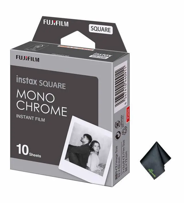 Main image of FUJIFILM INSTAX SQUARE Monochrome Instant Film (10 Exposures), Microfiber Cleaning Cloth, Bundle