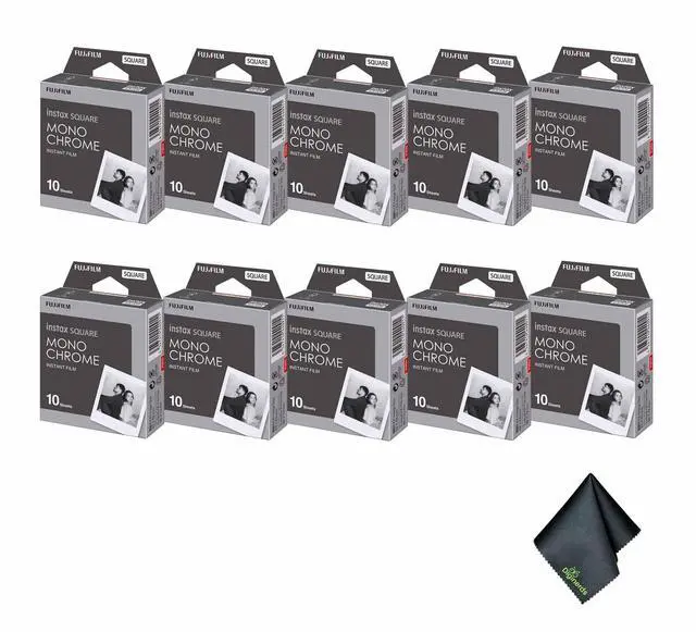 Main image of 10xFUJIFILM INSTAX SQUARE Monochrome Instant Film (10 Exposures), Microfiber Cleaning Cloth, Bundle