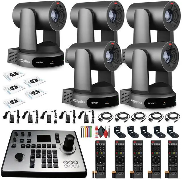 Main image of 5 x PTZOptics Move 4K PTZ Camera with 30x Zoom (Gray) (PT30X-4K-GY-G3) + PT-JOY-G4 Controller + 5 x Wall Mount
