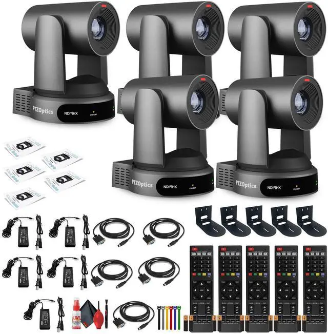 Main image of 5 x PTZOptics Move 4K PTZ Camera with 30x Zoom (Gray) (PT30X-4K-GY-G3) + 5 x Wall Mount