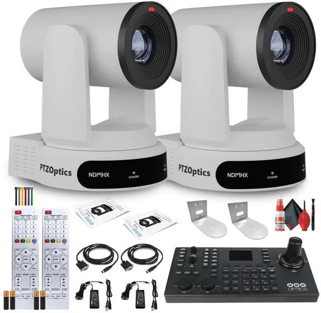 Main image of 2 x PTZOptics Move 4K PTZ Camera with 30x Zoom (White) (PT30X-4K-WH-G3) + SuperJoy PTZ Controller + 2 x Wall Mount