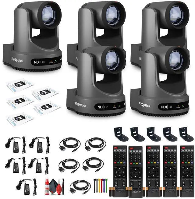 Main image of 5 x PTZOptics Move 4K PTZ Camera with 20x Zoom (Gray) (PT20X-4K-GY-G3) + 5 x Wall Mount