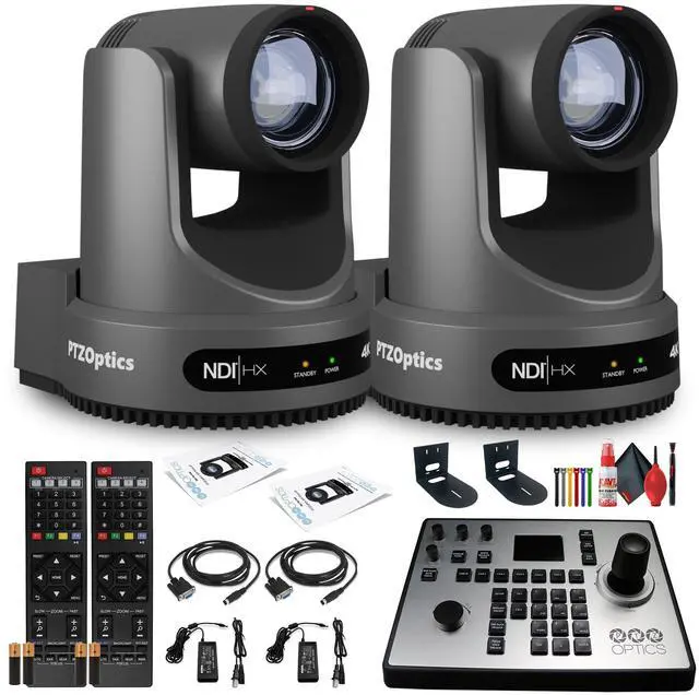 Main image of 2 x PTZOptics Move 4K PTZ Camera with 20x Zoom (Gray) (PT20X-4K-GY-G3) + PT-JOY-G4 Controller + 2 x Wall Mount