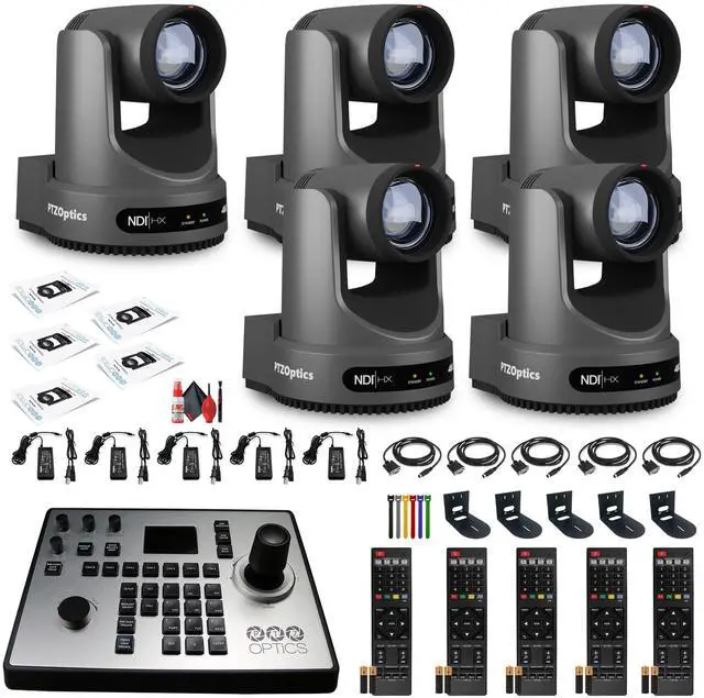 Main image of 5 x PTZOptics Move 4K PTZ Camera with 20x Zoom (Gray) (PT20X-4K-GY-G3) + PT-JOY-G4 Controller + 5 x Wall Mount