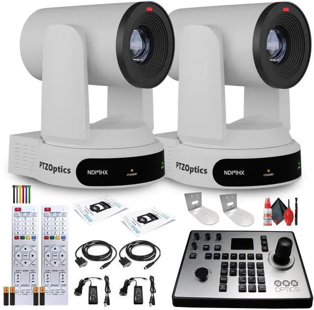 Main image of 2 x PTZOptics Move 4K PTZ Camera with 30x Zoom (White) (PT30X-4K-WH-G3) + PT-JOY-G4 Controller + 2 x Wall Mount