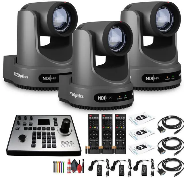 Main image of 3 x PTZOptics Move 4K PTZ Camera with 20x Zoom (Gray) (PT20X-4K-GY-G3) + PT-JOY-G4 Controller